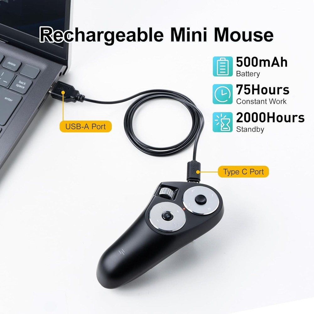 Rechargeable Bluetooth Mouse, 32ft Presentation Clicker, Lightweight & Portable