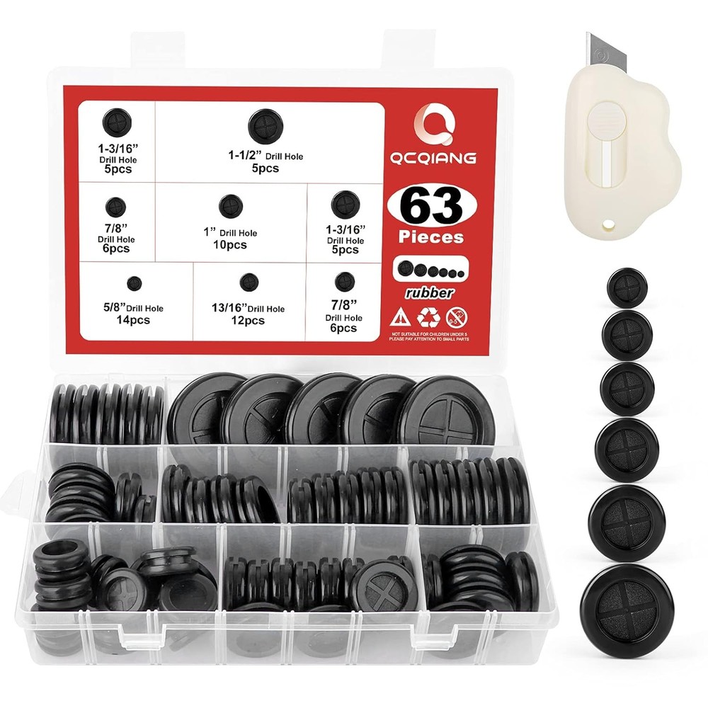 63Pcs Rubber Grommet Kit, Drill Hole Firewall Black