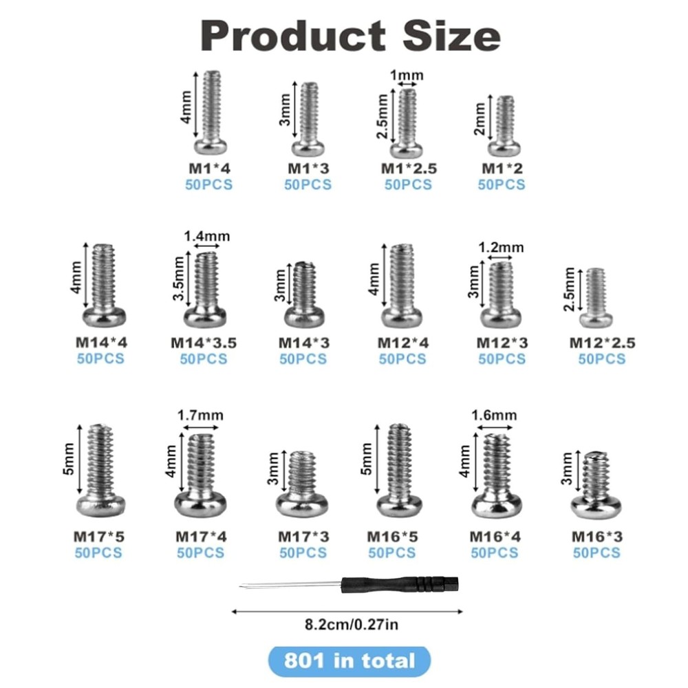 Tiny Screws for Electronics, 800 pcs Mini Micro Small Phillips Pan Head Machi...