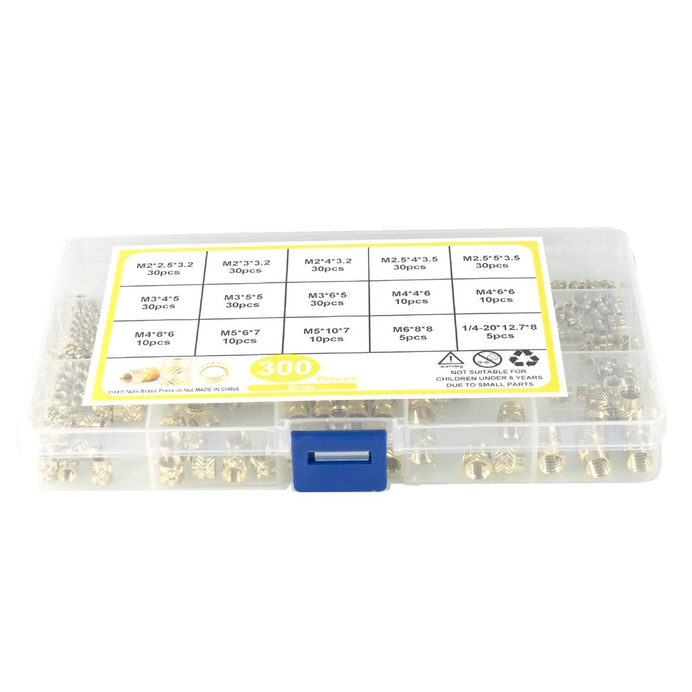 300pcs 7 Models 15 sizes M2-M6 Brass Threaded Inserts for Plastic 3D Printing