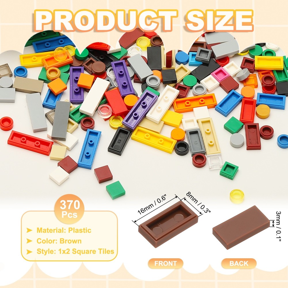 370 Pcs 1x2 Square Brown Flat Blocks Bulk for Building Floor