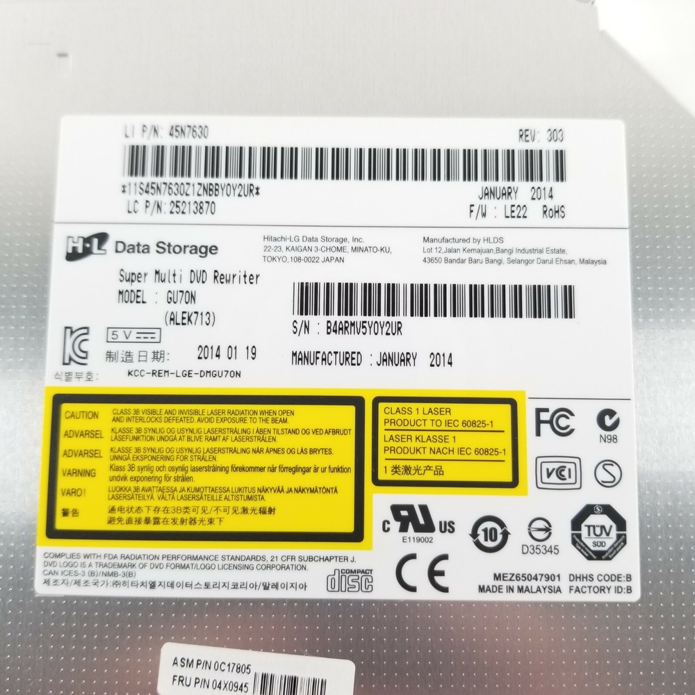 LENOVO THINKPAD EDGE E431 SUPER MULTI DVD REWRITER *NO BEZEL* 45N7630 -