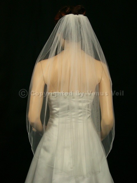 1T Ivory Bridal Fingertip Length Pencil Edge Wedding Veil