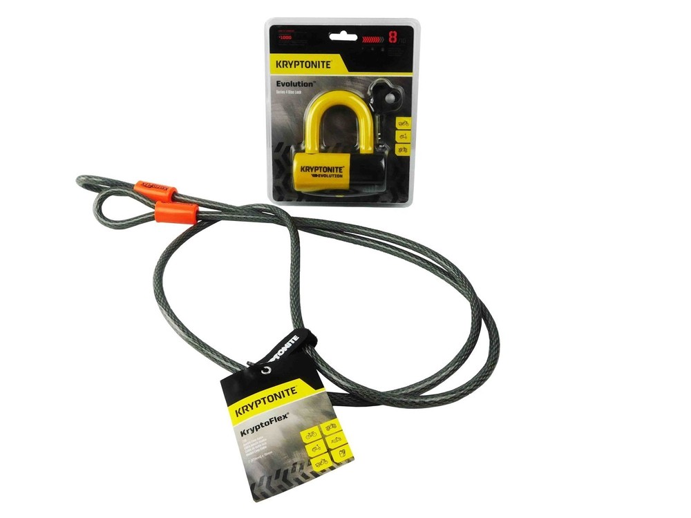 Kryptonite Evolution Series 4 Disc Lock Yellow and 710 7 ft Looped Cable