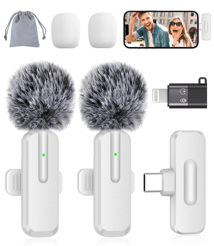Wireless Mini Microphone for iPhone - 2 Pack Lavalier bluetooth Microphone