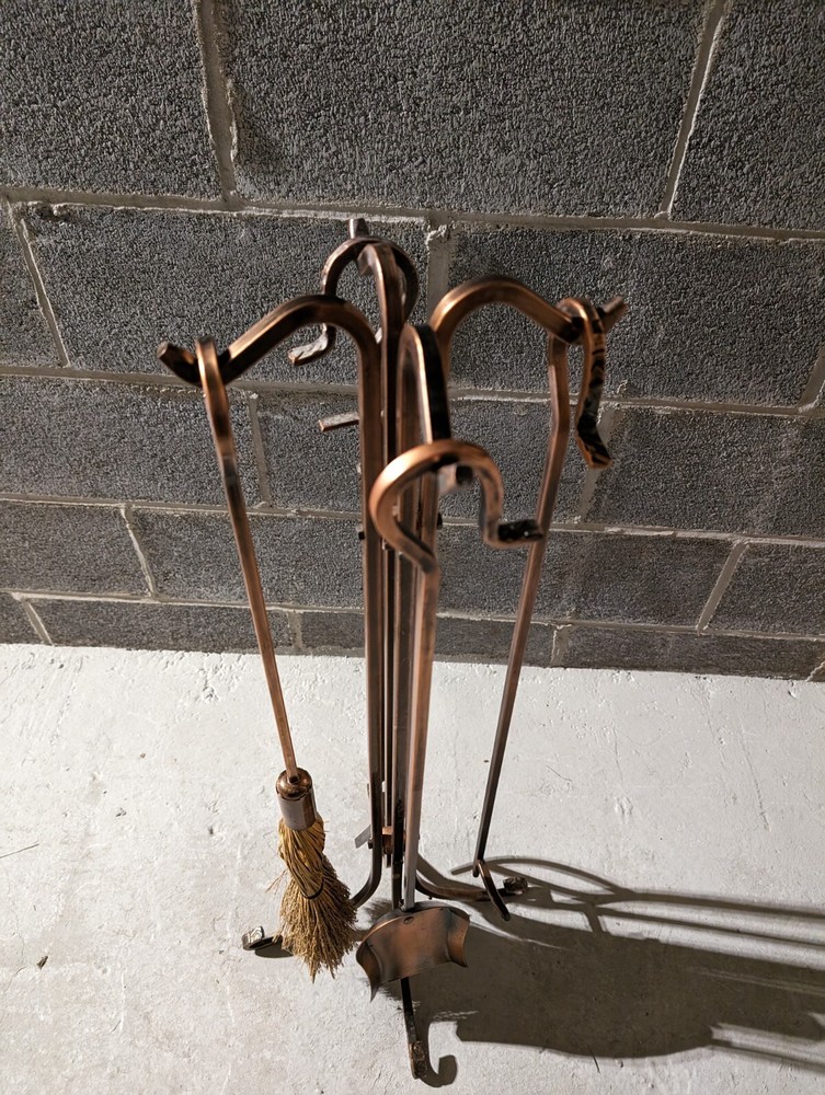 Hammered Crook Fire Tools - Copper