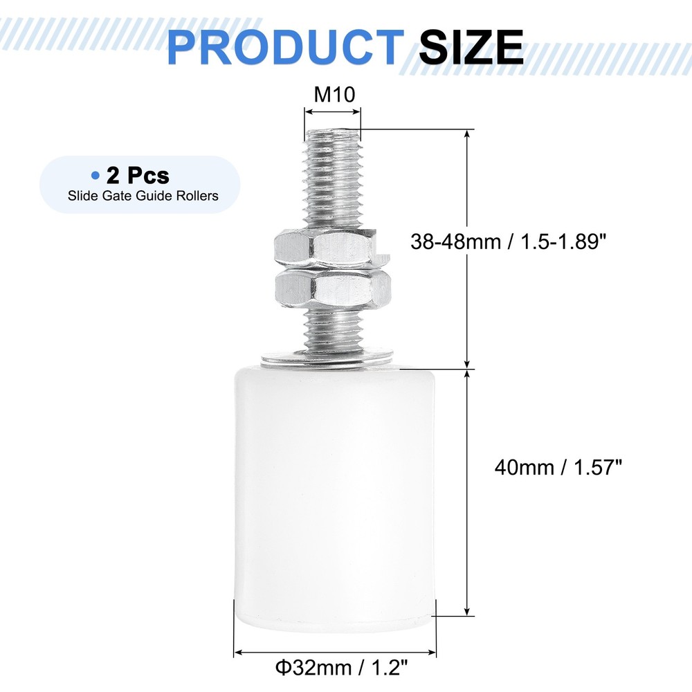 2Pcs Slide Gate Guide Roller, 1-5/8" Nylon Sliding Gate Support Assembly, White