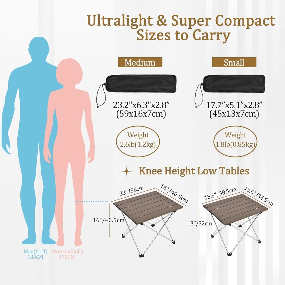 Grope Portable Camping Table, Aluminum Tabletop, Foldable Beach Table