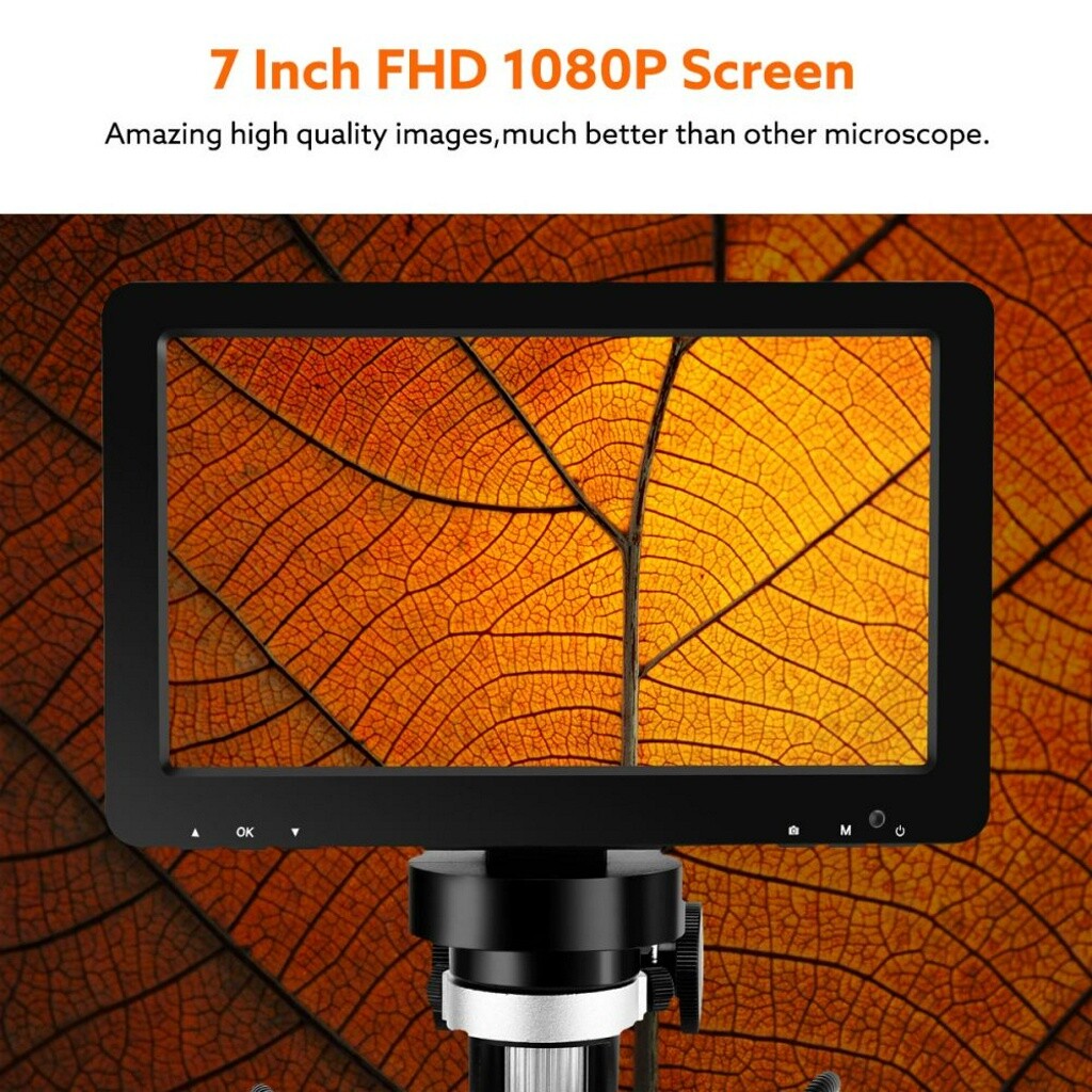 TOMLOV 7" Lcd Digital Microscope 1200x Coin Magnifier 1080p Video Camera 12MP