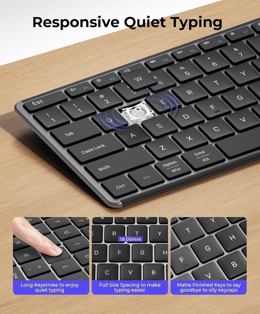 Seenda Wireless Bluetooth Keyboard Mouse Mac Multi-Device Rechargeable.