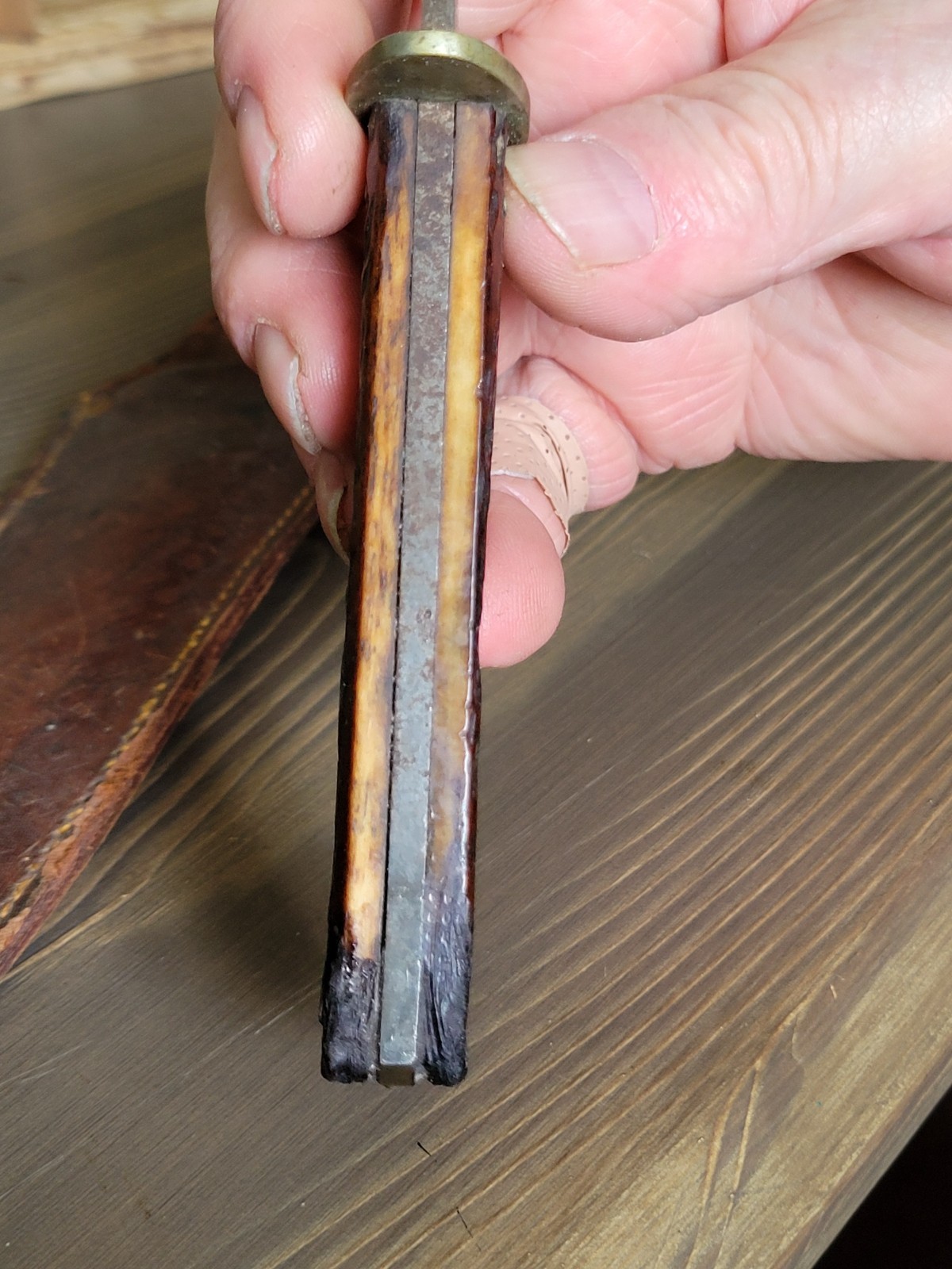 WWI Era Stag Handle Fred Biffar Chicago Ill. Bowie Knife/Side Knife w/Org Sheath