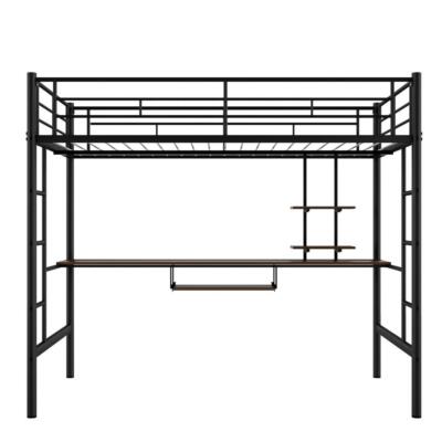 Full Size Bed Frame Loft Bed with Desk and Shelf , Space Saving Design Black