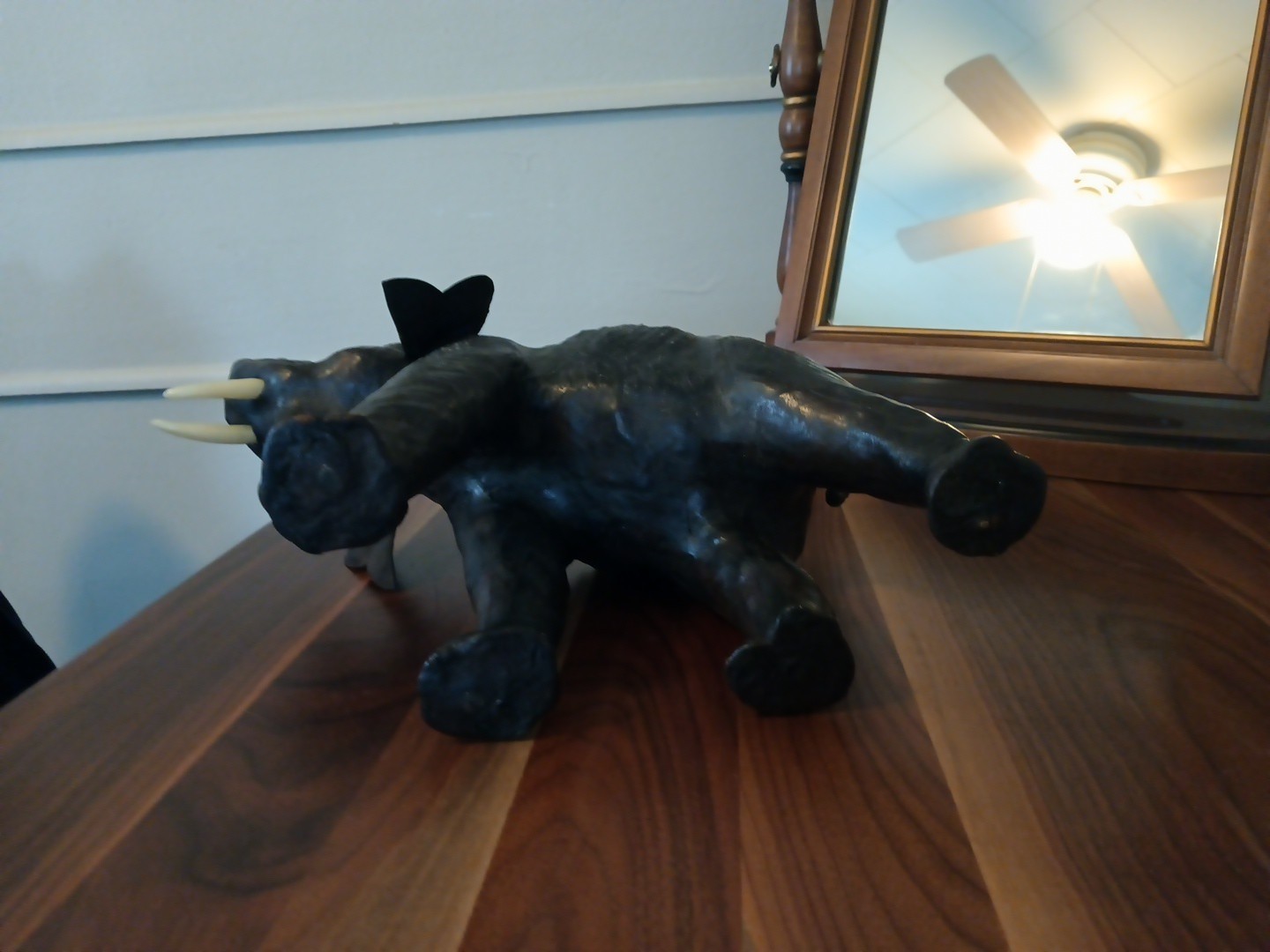 Elephant Large Leather 13" Brown Roaring Elephant Vintage Art Statue Lucky