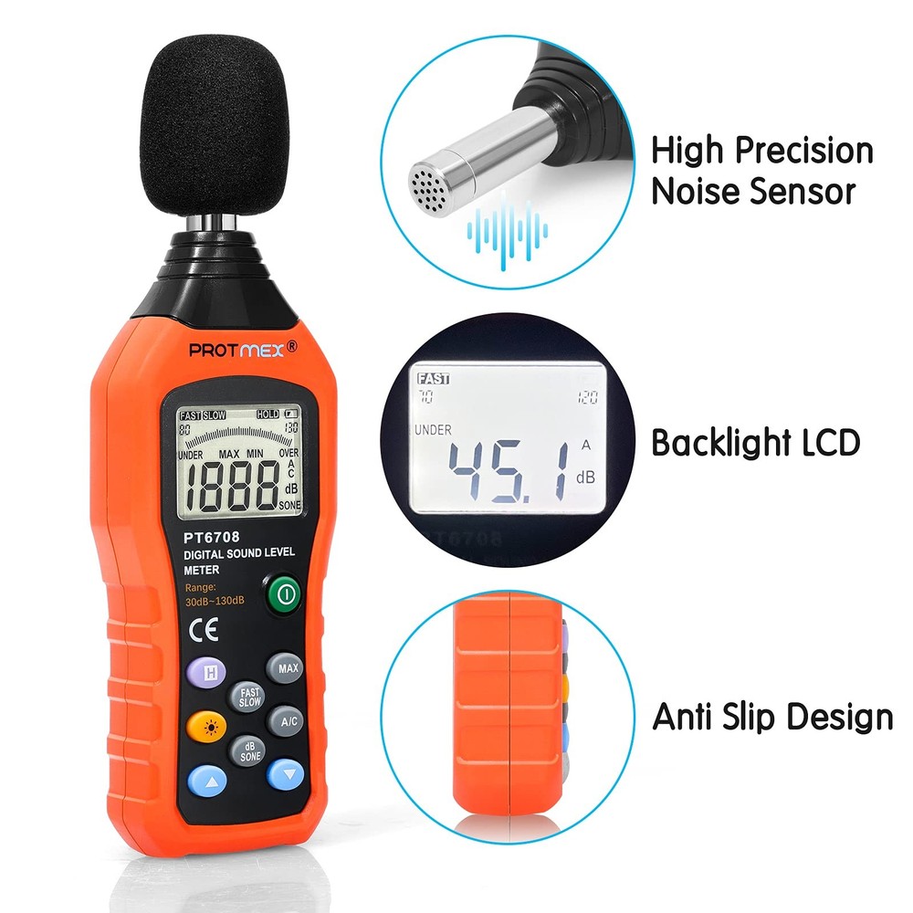 PT6708 Sound Level Meter, Digital Decibel Reader Measurement, MS6708