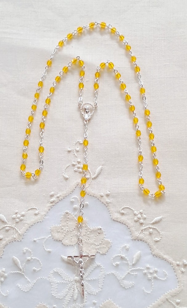 Mini Yellow Opal Czech Glass Rosary in Silver