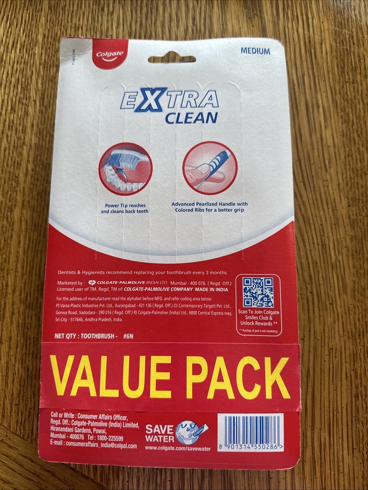 Colgate Power Tip Extra Clean Medium 6 Toothbrushes Value Pack