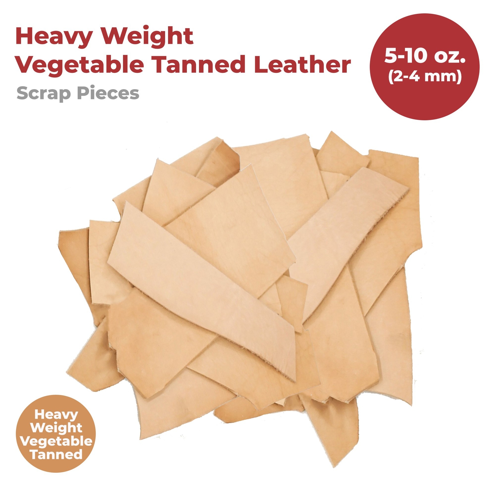 ELW Vegetable & OilTanned Leather Scraps 2-15 oz (1.4-6mm) 1-30 lb Sizes