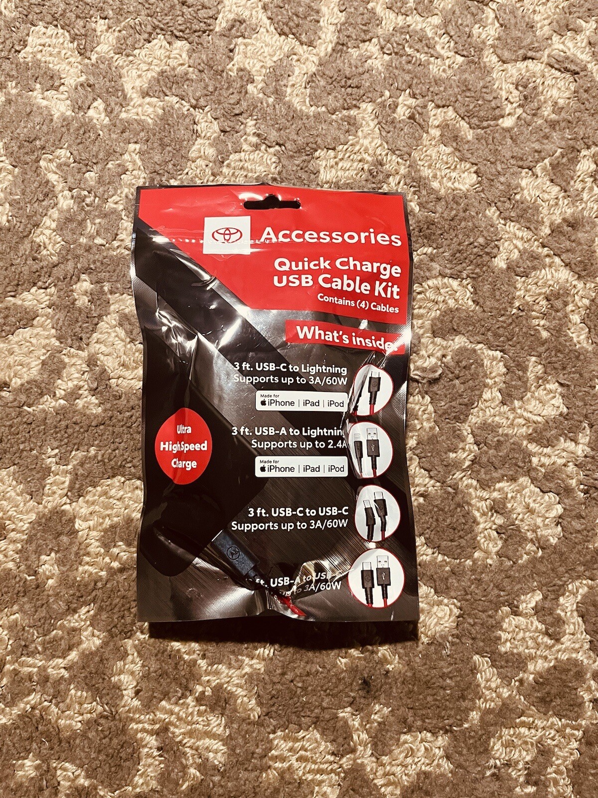 OEM TOYOTA QUICK CHARGE USB CABLE KIT PTQ76-00230 IPHONE ANDROID USBA USBC NEW