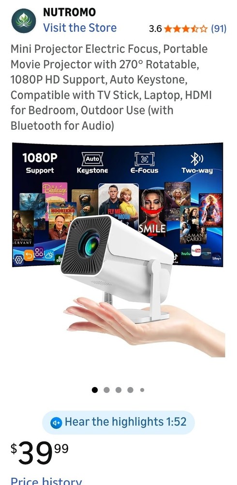 Mini Projector Electric Focus, Portable Movie Projector with 270° Rotatable,...