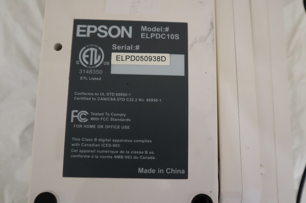 Epson DC-10s Portable Document Camera Presenter Projector ELPDC10S w/Power cord