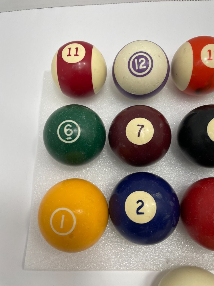 Vtg Standard Pool Table Ball Set Complete Mix Set With Two Cue Balls/Shift Knobs