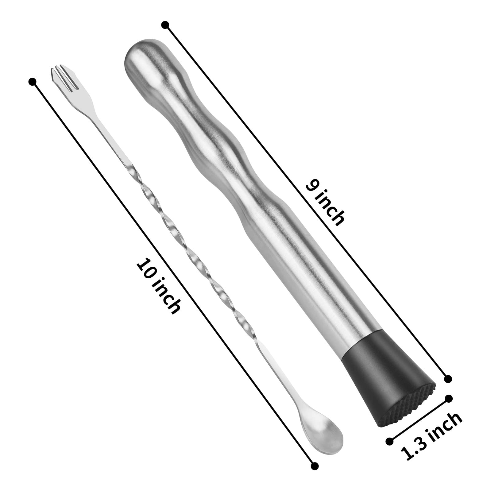 Muddler for Cocktails Bar Spoon - Vaincre 2PCS 9" and 10” Silver