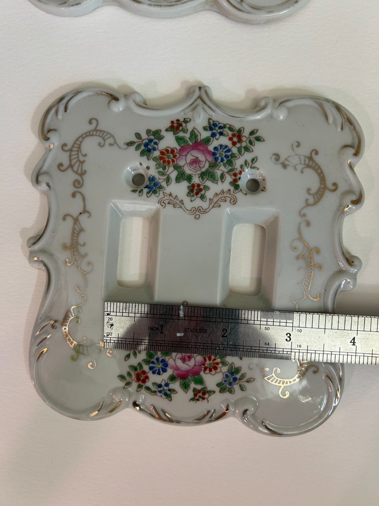Two (2) Mid-century German Porcelain Double Light Switch Covers