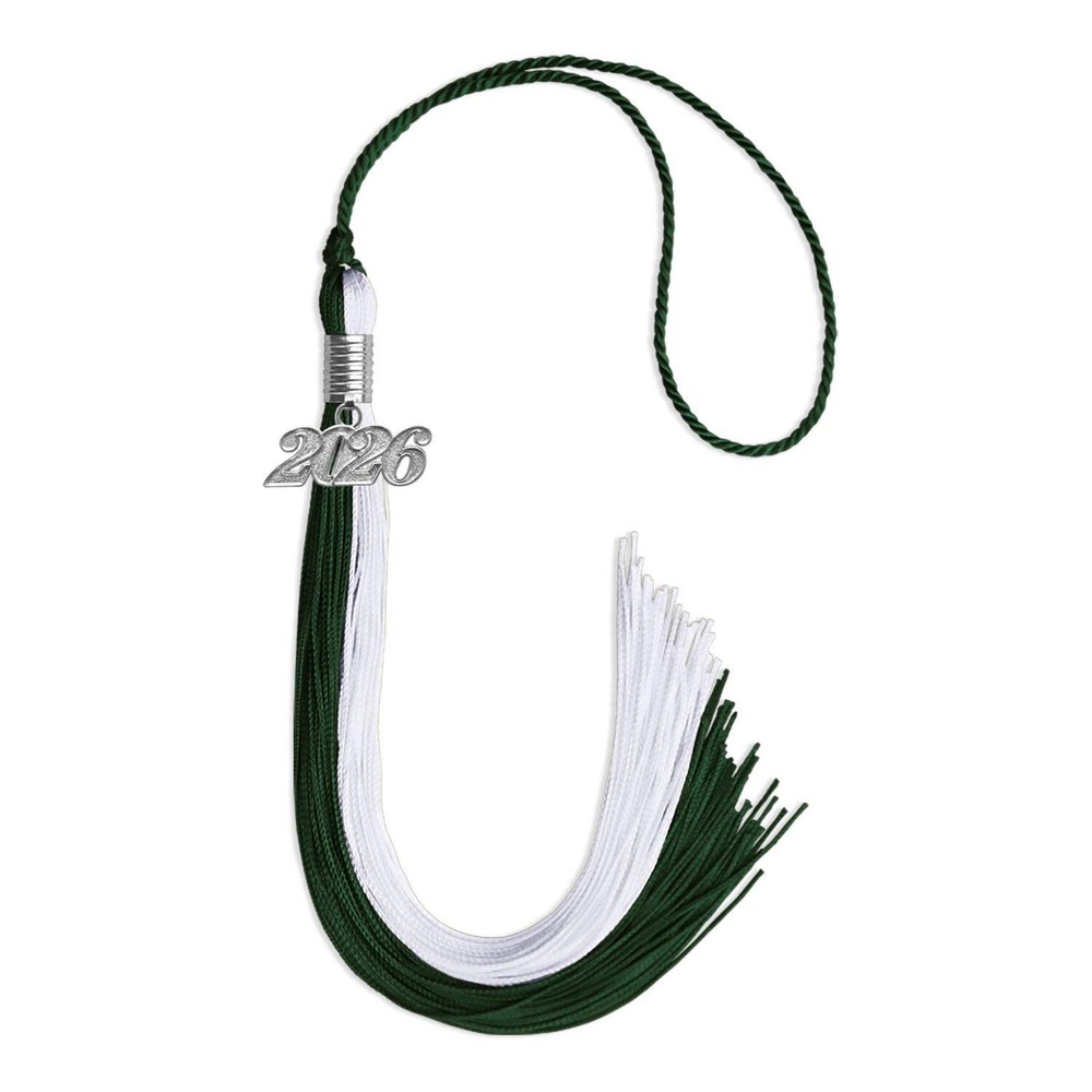 Endea Graduation Hunter Green/White Tassel with Silver Date Drop