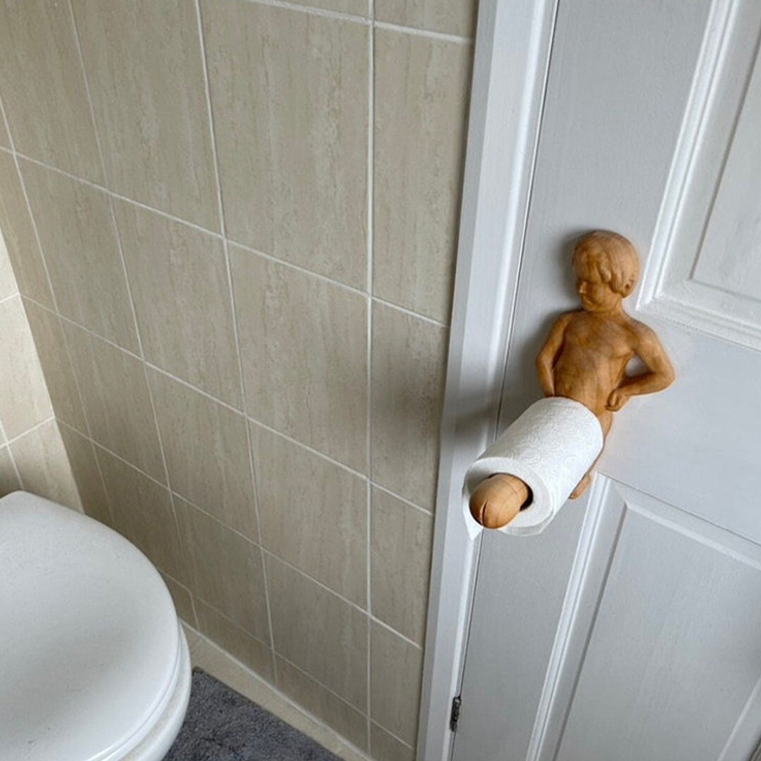 Funny Wood Toilet Paper Holder Roll Tissue Wall Mounted Papers Holder Towel Rack