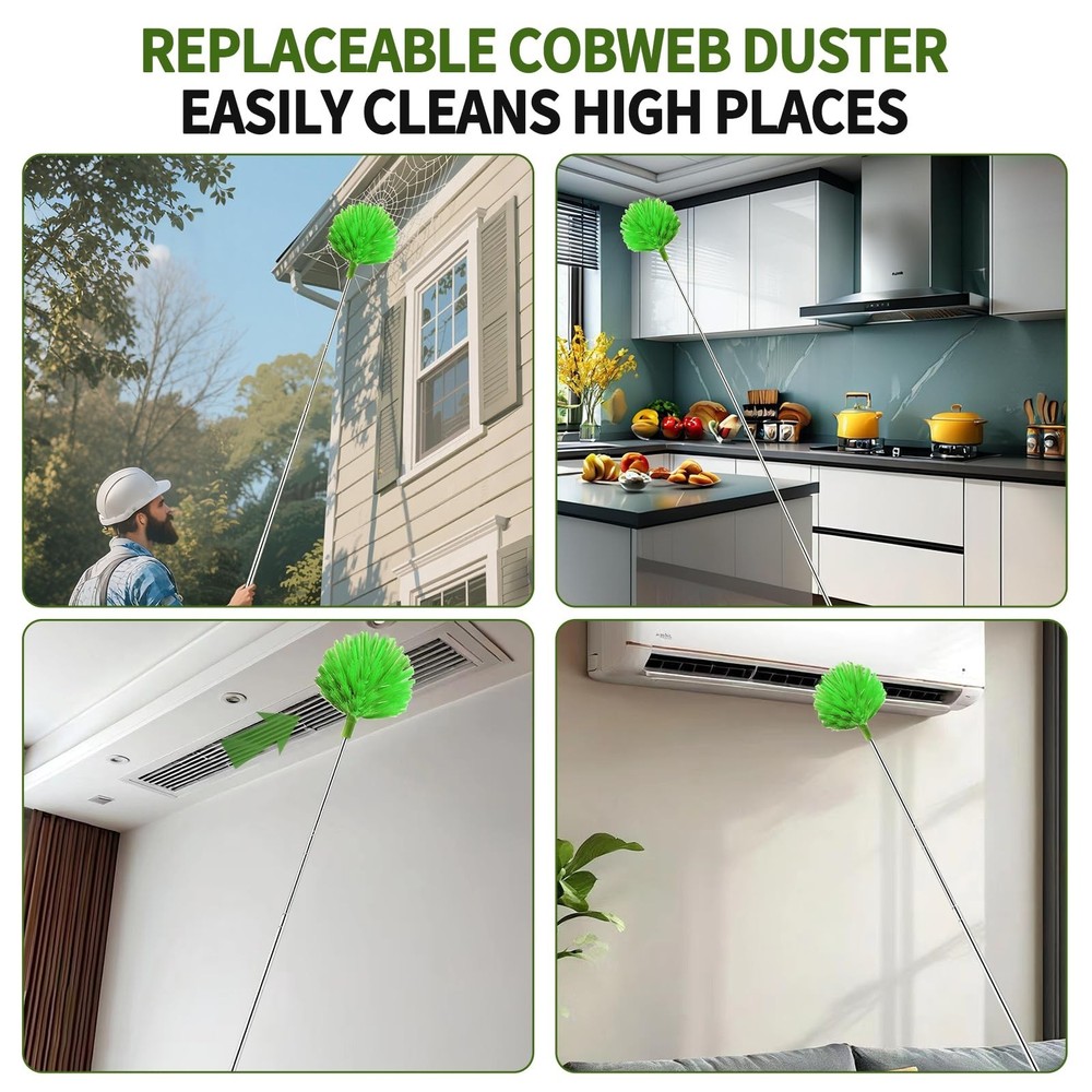 Cobweb Duster with Extension Pole, Washable Cleaning Duster Set with 2 Duster...