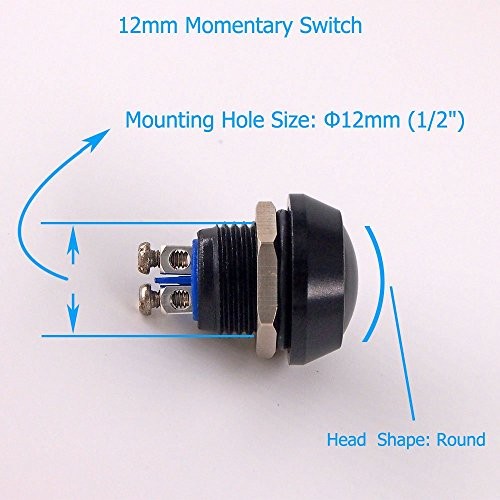 URTONE Momentary Push Button Switch, UR123, 1NO SPST DC/AC 36V 2A Black