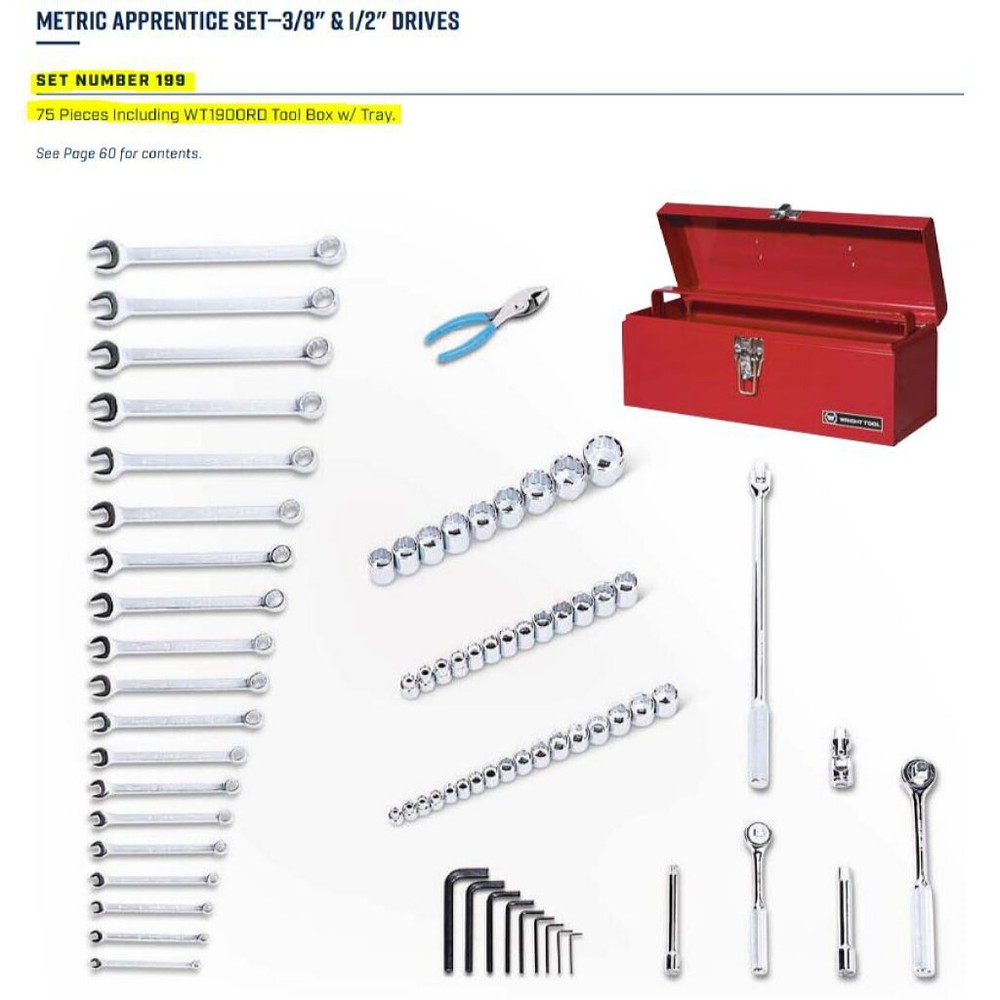 Wright 199 75 Piece Metric Apprentice Tools Set-Including WT1900RD Metal Box