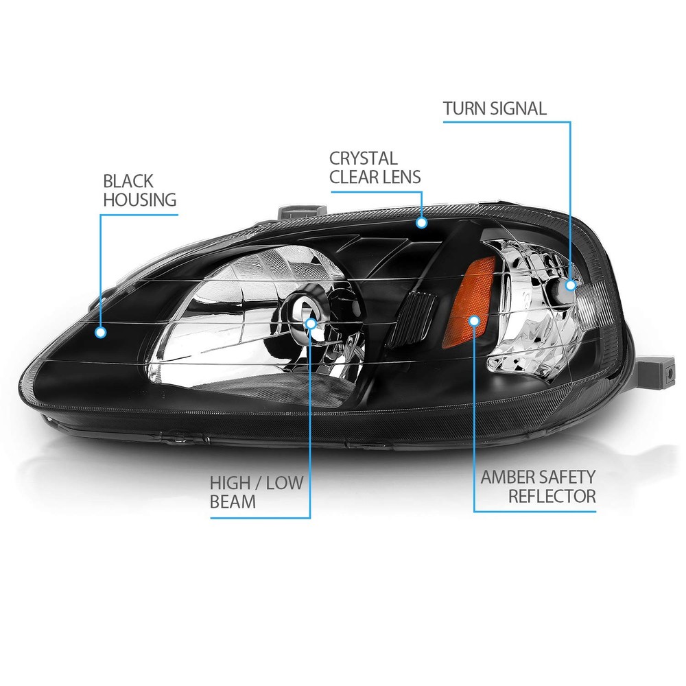 99-00 Civic Black Headlights Set