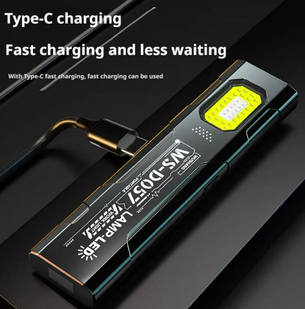 Portable USB Rechargeable Flashlight + Side Light Torch Mini Work COB LED Clip