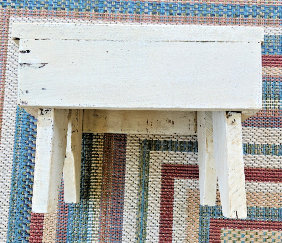 Primitive Handmade Wood Stool White Chalk Paint Step/Foot Stool Riser