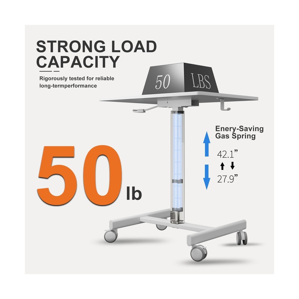 Mobile Small Standing Desk, Gas Spring Adjustable Height Rolling Po... Fast Ship