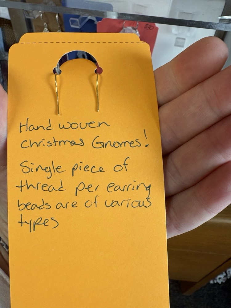 Handcrafted Beaded Dangle Earrings Gnome Christmas Multicolor Thread Hook