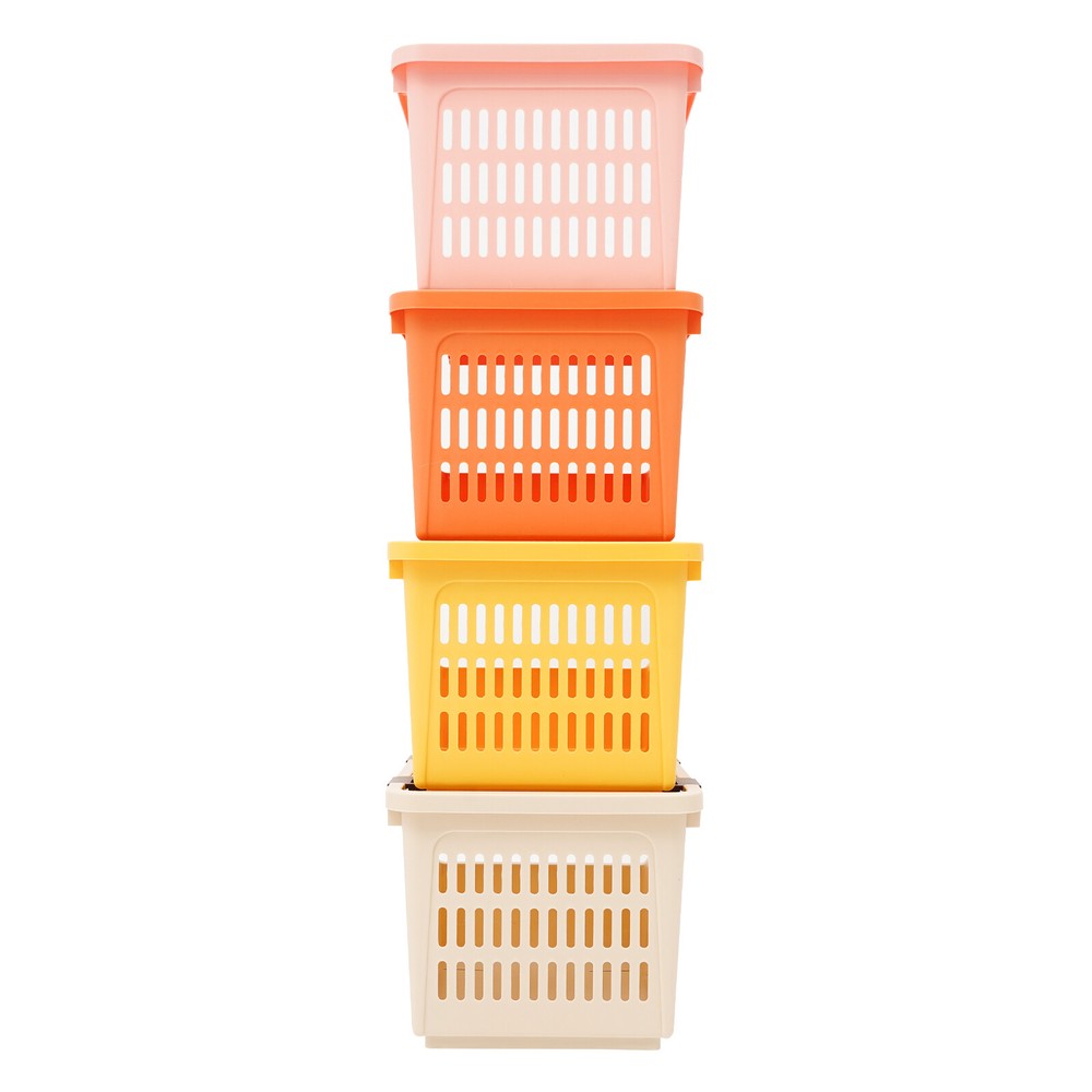 4PCS Movable Storage Baskets PP Stackable Organizers For Book,Toys Macaron color