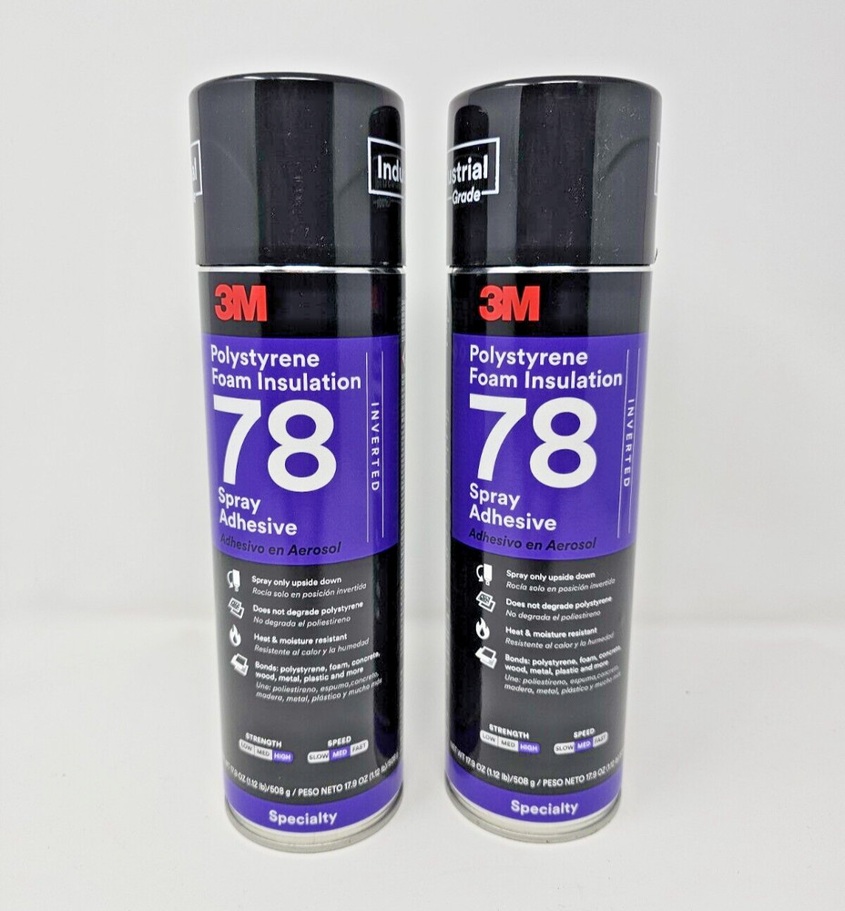 (2) 3M Polystyrene Insulation 78 Spray Adhesive Clear, Net  17.9 Oz Double Pack