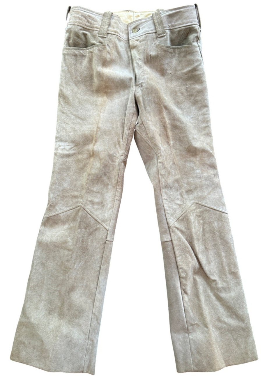 A Robert Lewis Idea Pants Suede Leather Vtg 70s Disco Hippy Flare Leg Mens 34 32