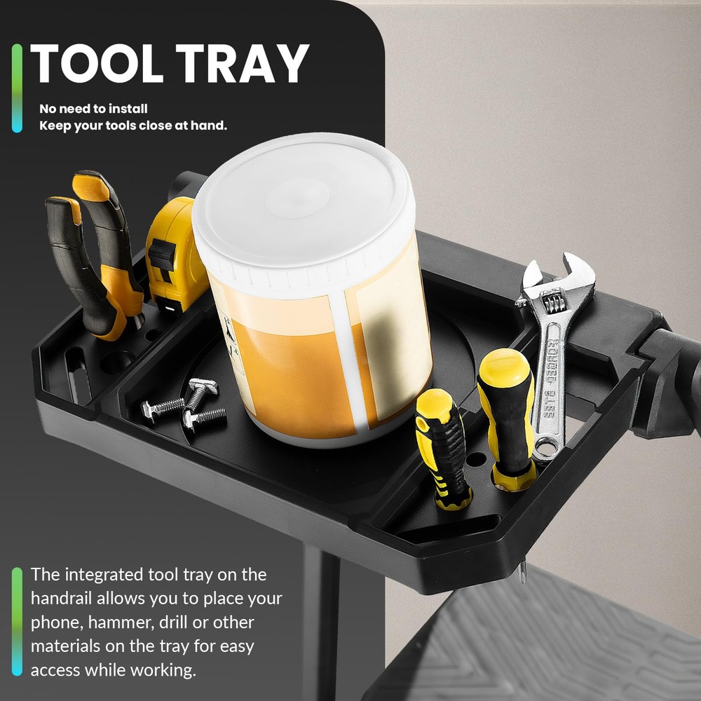 3 Step Ladder, Foldable Handrail & Tool Tray Stool Ladders with Anti-Slip Wid...