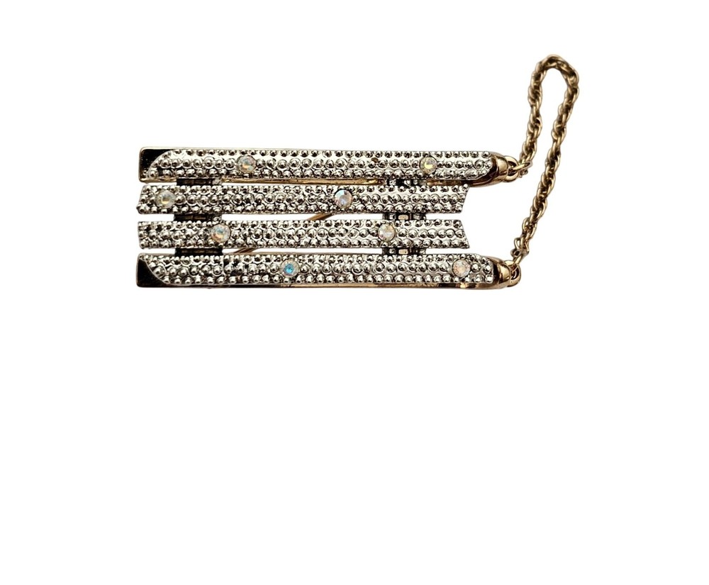 Rhinestone Sled Brooch Chain Handle Pin