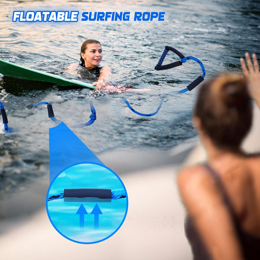 Wakesurf Rope - 25Ft Floating Wake Surf Ropes and Handle, 4 Sections Adjustable
