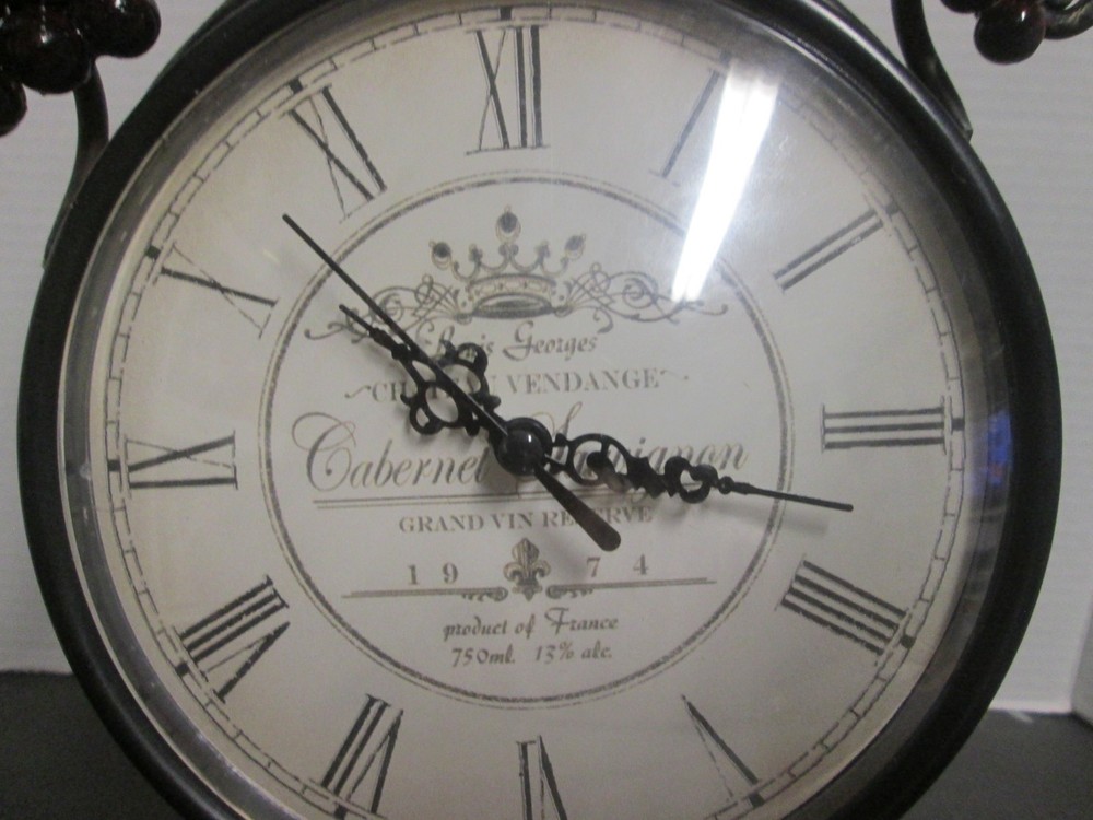 Quartz Table Clock Wine Grapes Entry Table Accent Piece Distressed Metal