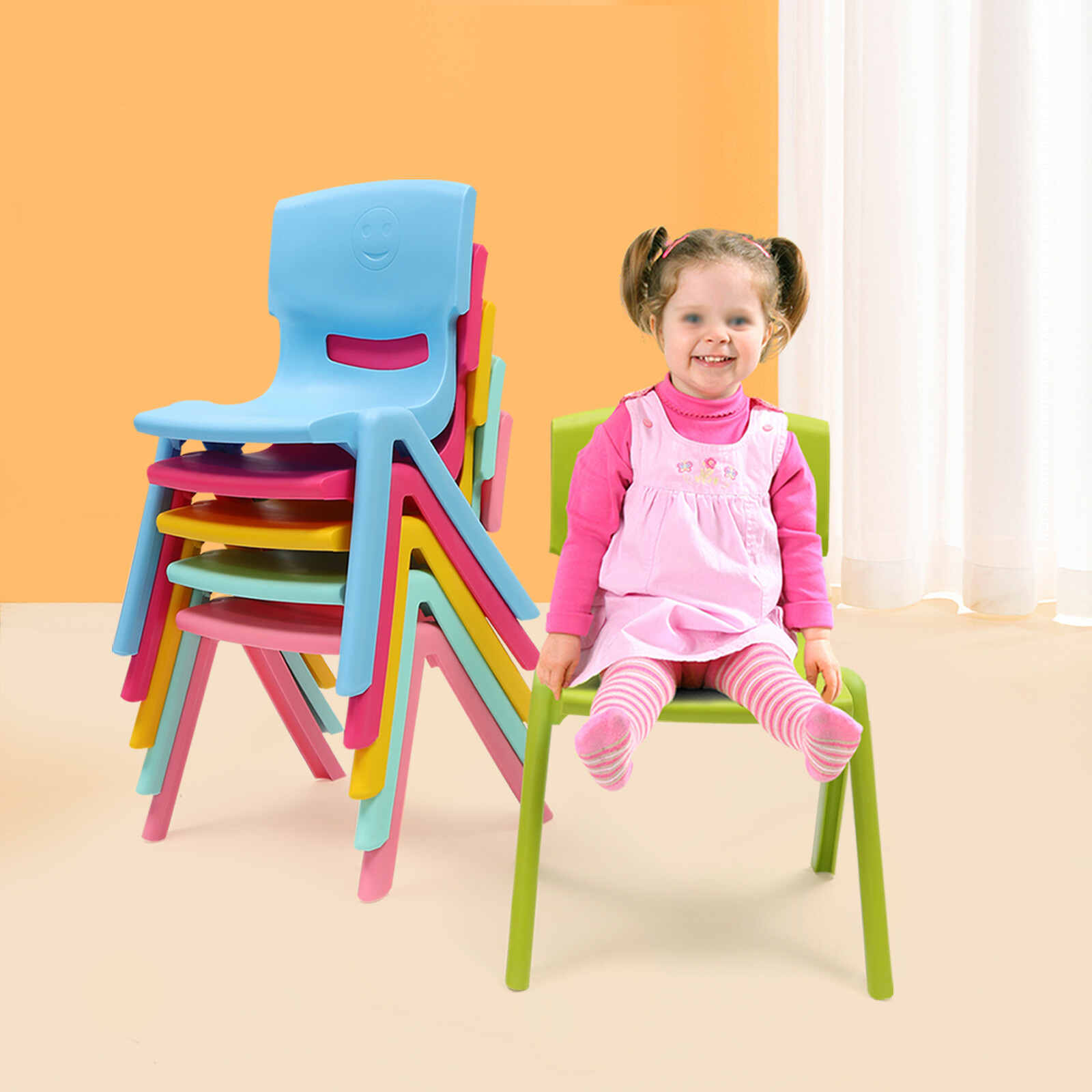 6x Stackable School Chairs PP Child Chair 100kg load Multicolor Indoor & Outdoor