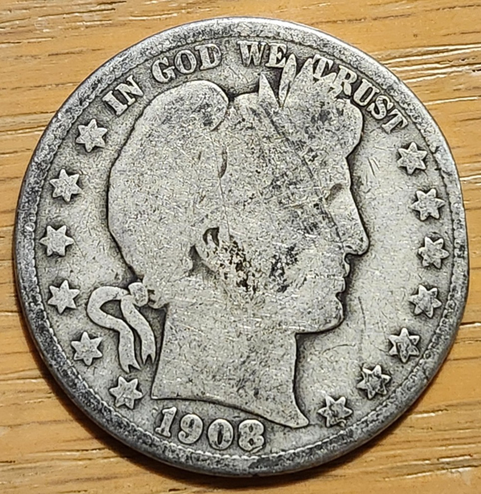 90% SILVER 1908 O BARBER HALF #1