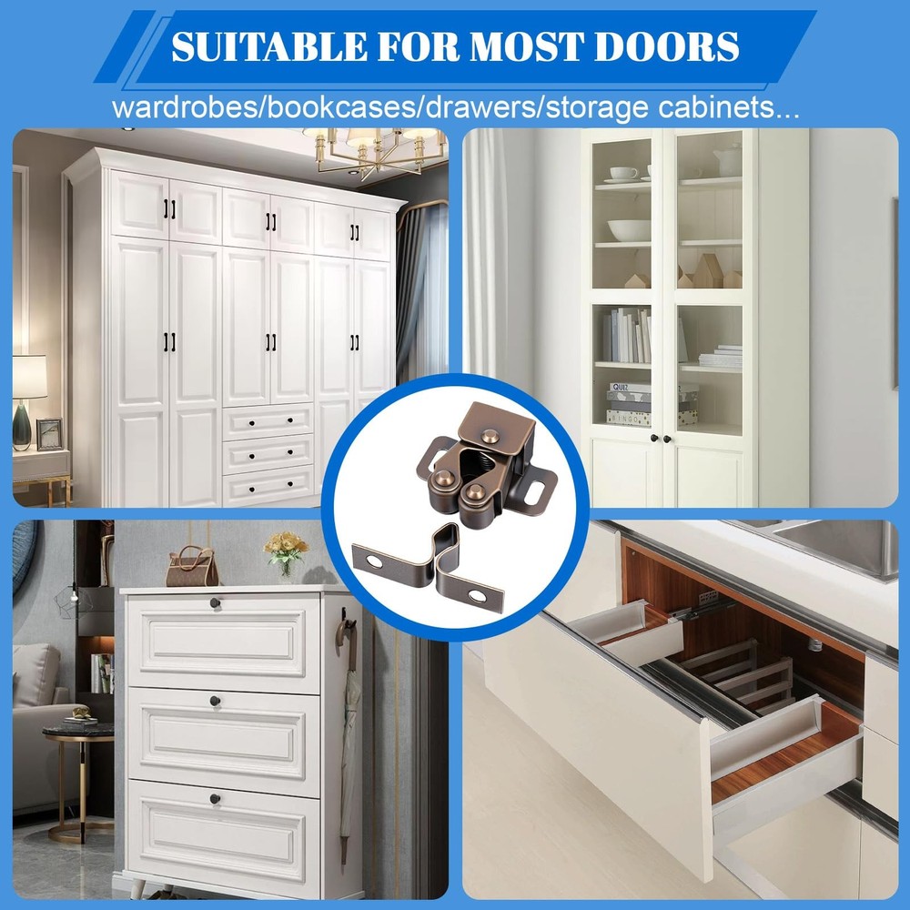 4 Pcs Double Roller Catch Cabinet Latch for Cupboard Closet Kitchen Cabinet