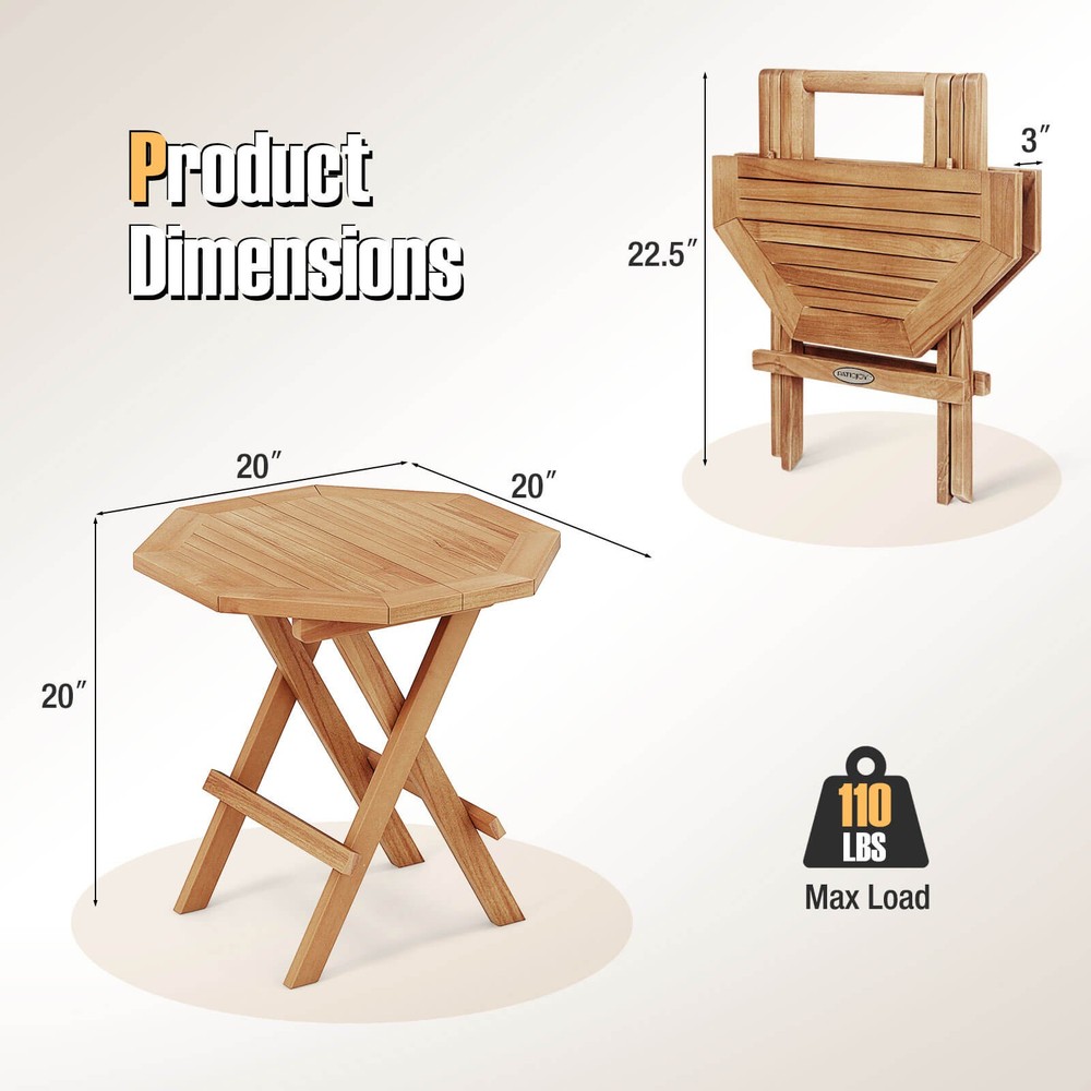 Patio Folding Side Table w/ X-shaped Legs & Slatted Tabletop for Backyard