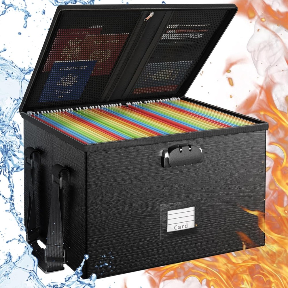 Fireproof Document Box File Organizer Portable Locking Filing Storage Box W/