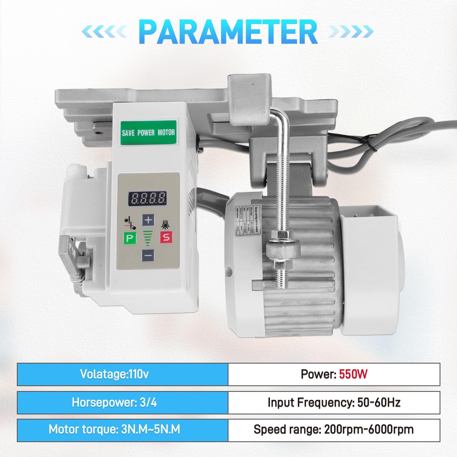 Sewing Machine Servo Motor 110V 3/4HP Speed 200-6000RPM Energy Efficient 550W